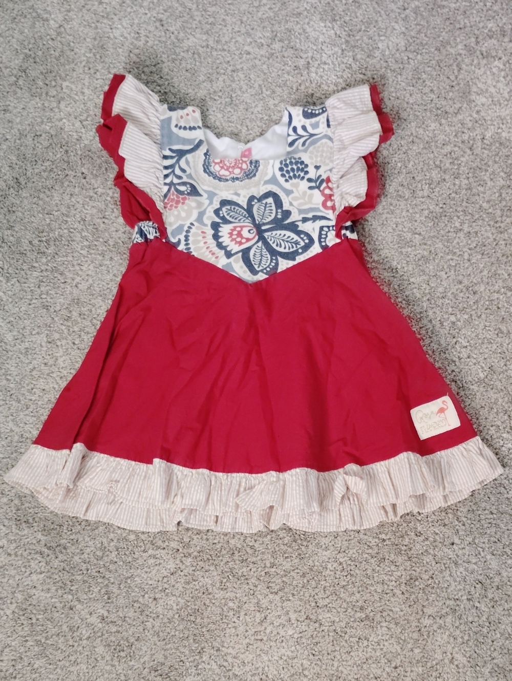 Rosa Flamenco Girls Red Floral Yoke Ruffle Casual Dress